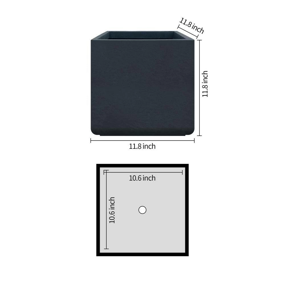 KANTE 11.81 x 11.81 in. Square Charcoal Lightweight Concrete and Weather Resistant Fiberglass Planter w/Drainage Hole 6 KANTE 11.81 x 11.81 in. Square Charcoal Lightweight Concrete and Weather Resistant Fiberglass Planter w/Drainage Hole - Image 4