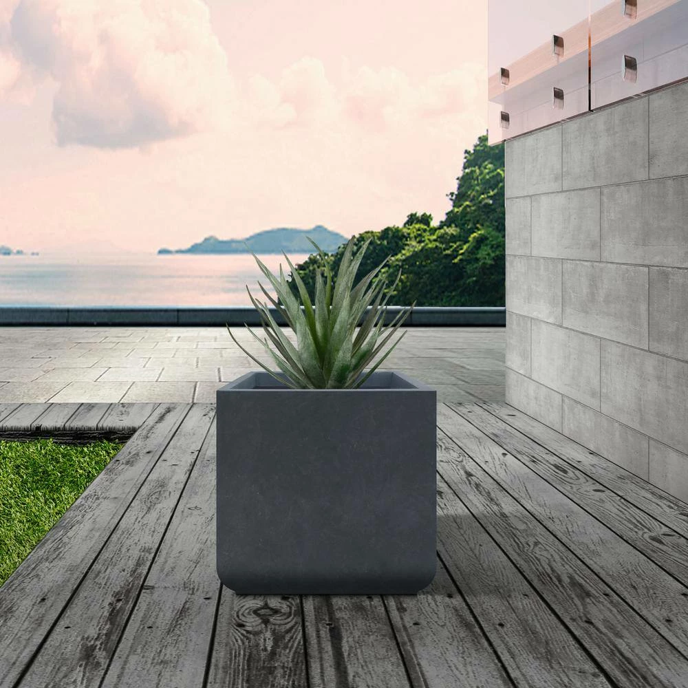 KANTE 11.81 x 11.81 in. Square Charcoal Lightweight Concrete and Weather Resistant Fiberglass Planter w/Drainage Hole 5 KANTE 11.81 x 11.81 in. Square Charcoal Lightweight Concrete and Weather Resistant Fiberglass Planter w/Drainage Hole - Image 3