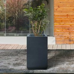 KANTE 27.6 in. H Square Charcoal Concrete and Fiberglass Tall Planter Outdoor Indoor Lightweight Plant Pots -KANTE Sales charcoal kante plant pots rf0222c c60121 fa 1000