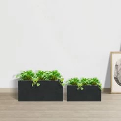 KANTE 31.4" & 23.6"L Rectangular Charcoal Finish Lightweight Concrete Long Planters w/Drainage Hole Set of 2, Outdoor/Indoor -KANTE Sales charcoal kante plant pots rf0264ac c60121 1f 1000