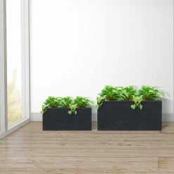 KANTE 31.4" & 23.6"L Rectangular Charcoal Finish Lightweight Concrete Long Planters w/Drainage Hole Set of 2, Outdoor/Indoor -KANTE Sales charcoal kante plant pots rf0264ac c60121 44 1000