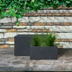 KANTE 31.4" & 23.6"L Rectangular Charcoal Finish Lightweight Concrete Long Planters w/Drainage Hole Set of 2, Outdoor/Indoor -KANTE Sales charcoal kante plant pots rf0264ac c60121 66 1000