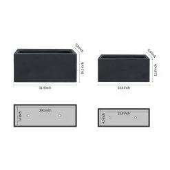 KANTE 31.4" & 23.6"L Rectangular Charcoal Finish Lightweight Concrete Long Planters w/Drainage Hole Set of 2, Outdoor/Indoor -KANTE Sales charcoal kante plant pots rf0264ac c60121 c3 1000