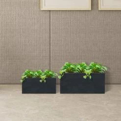 KANTE 31.4" & 23.6"L Rectangular Charcoal Finish Lightweight Concrete Long Planters w/Drainage Hole Set of 2, Outdoor/Indoor -KANTE Sales charcoal kante plant pots rf0264ac c60121 fa 1000
