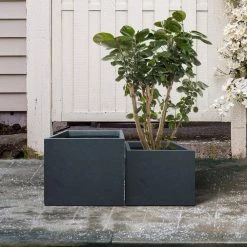 KANTE 17.3 in. W Square Charcoal Lightweight Concrete and Fiberglass Planters with Drainage Holes (Set of 2) -KANTE Sales charcoal kante plant pots rf2015015bc c60121 1f 1000