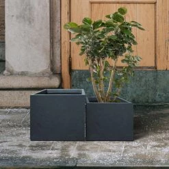 KANTE 17.3 in. W Square Charcoal Lightweight Concrete and Fiberglass Planters with Drainage Holes (Set of 2) -KANTE Sales charcoal kante plant pots rf2015015bc c60121 44 1000