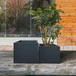 KANTE 17.3 in. W Square Charcoal Lightweight Concrete and Fiberglass Planters with Drainage Holes (Set of 2) -KANTE Sales charcoal kante plant pots rf2015015bc c60121 76 1000