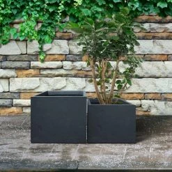 KANTE 17.3 in. W Square Charcoal Lightweight Concrete and Fiberglass Planters with Drainage Holes (Set of 2) -KANTE Sales charcoal kante plant pots rf2015015bc c60121 fa 1000