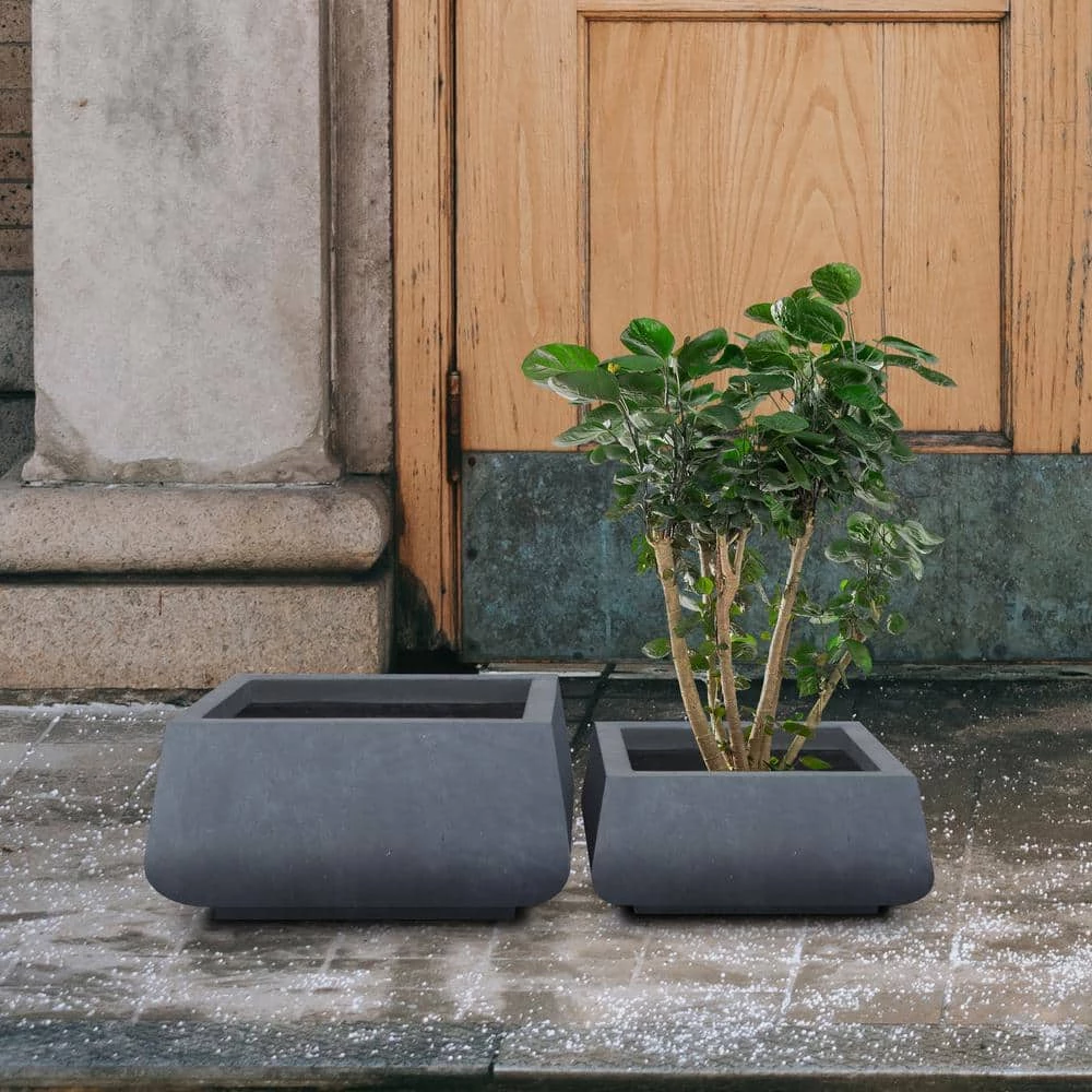 KANTE 21.2 in. and 16.1 in. W Square Charcoal Finish Lightweight Concrete/Fiberglass Planters with Drainage Holes (Set of 2) 6 KANTE 21.2 in. and 16.1 in. W Square Charcoal Finish Lightweight Concrete/Fiberglass Planters with Drainage Holes (Set of 2) - Image 4