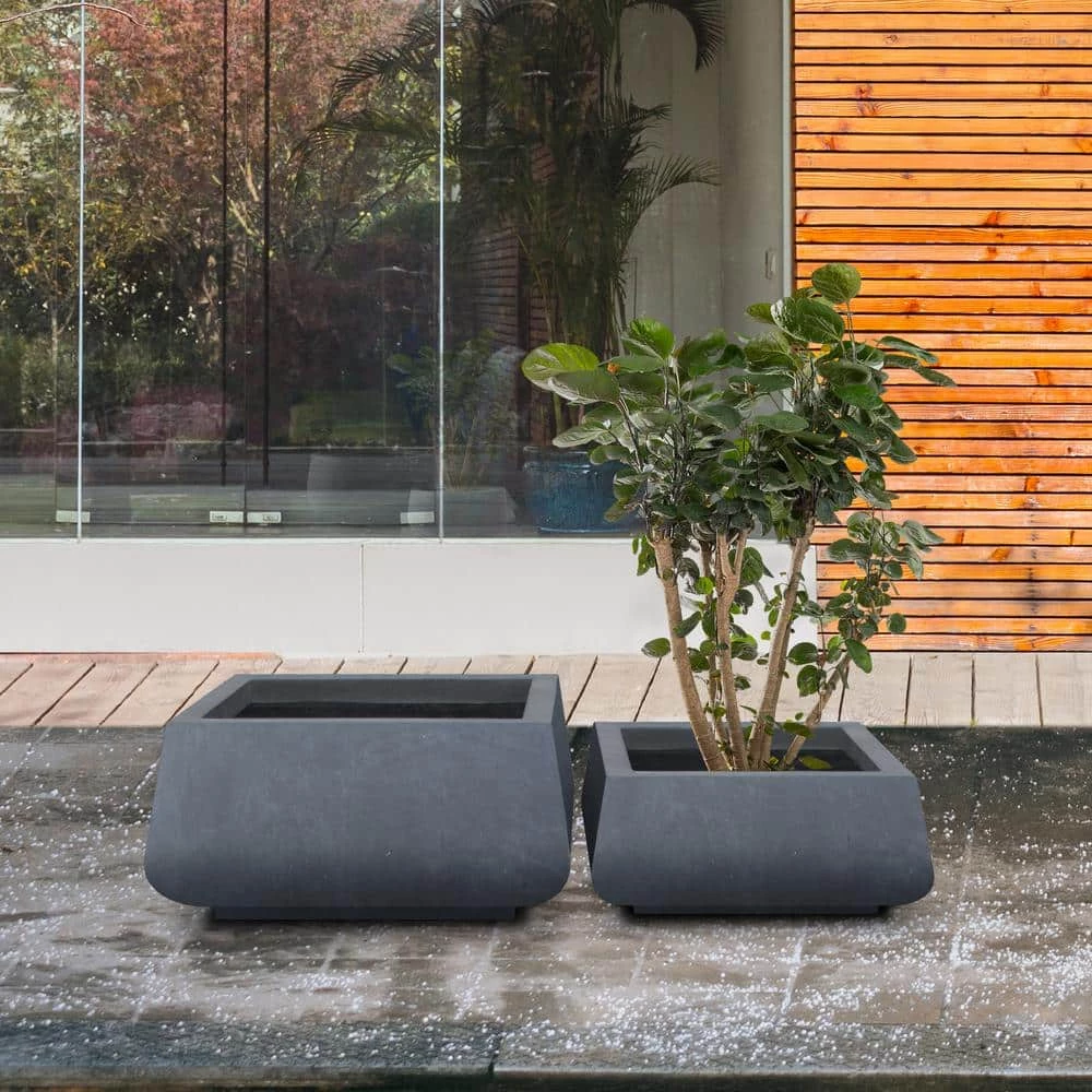 KANTE 21.2 in. and 16.1 in. W Square Charcoal Finish Lightweight Concrete/Fiberglass Planters with Drainage Holes (Set of 2) 9 KANTE 21.2 in. and 16.1 in. W Square Charcoal Finish Lightweight Concrete/Fiberglass Planters with Drainage Holes (Set of 2) - Image 7