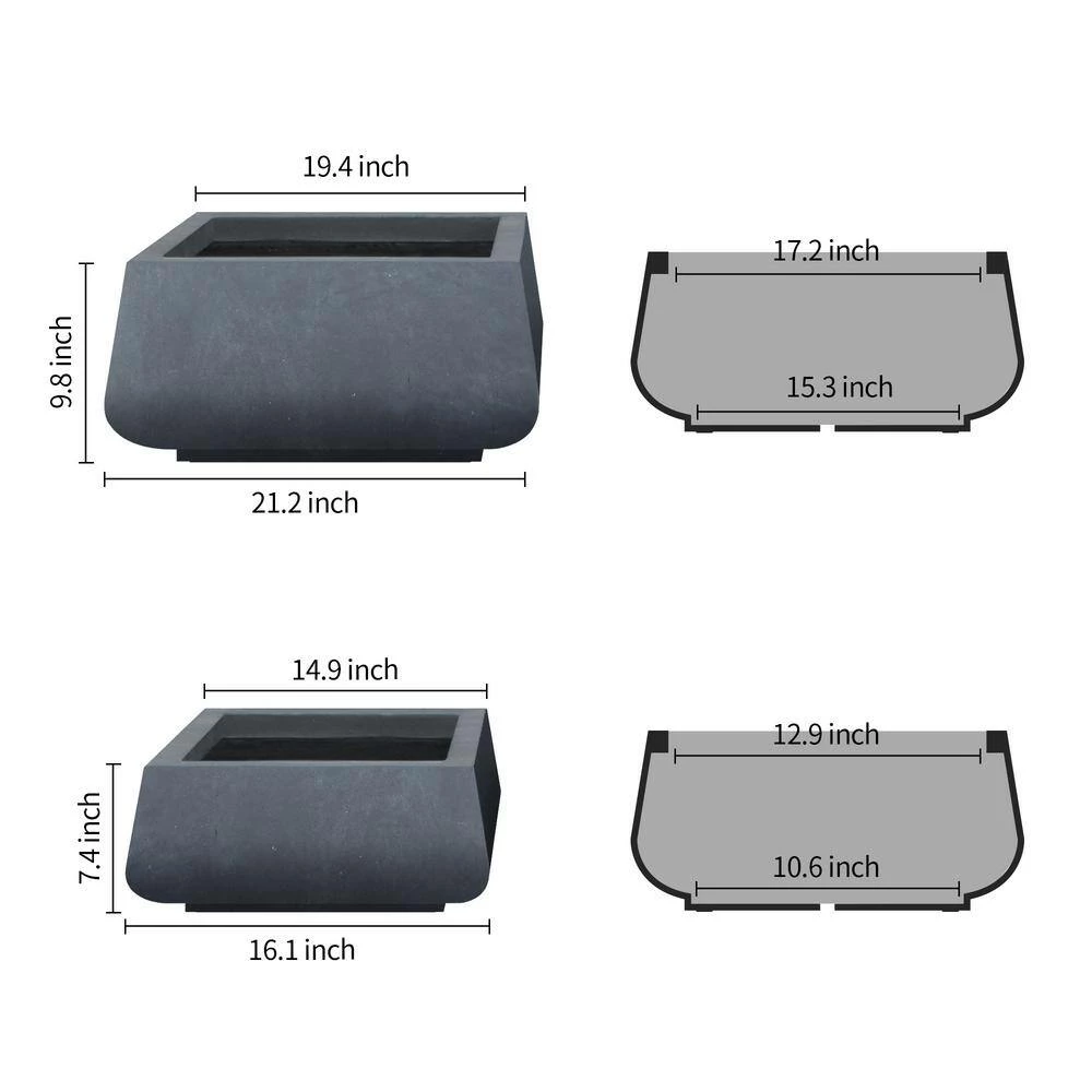 KANTE 21.2 in. and 16.1 in. W Square Charcoal Finish Lightweight Concrete/Fiberglass Planters with Drainage Holes (Set of 2) 4 KANTE 21.2 in. and 16.1 in. W Square Charcoal Finish Lightweight Concrete/Fiberglass Planters with Drainage Holes (Set of 2) - Image 2