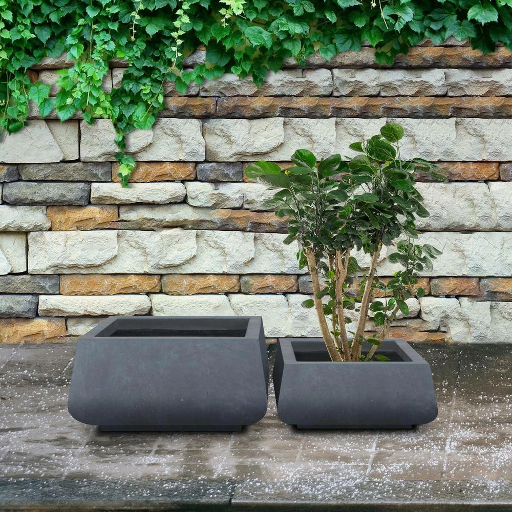 KANTE 21.2 in. and 16.1 in. W Square Charcoal Finish Lightweight Concrete/Fiberglass Planters with Drainage Holes (Set of 2) 8 KANTE 21.2 in. and 16.1 in. W Square Charcoal Finish Lightweight Concrete/Fiberglass Planters with Drainage Holes (Set of 2) - Image 6