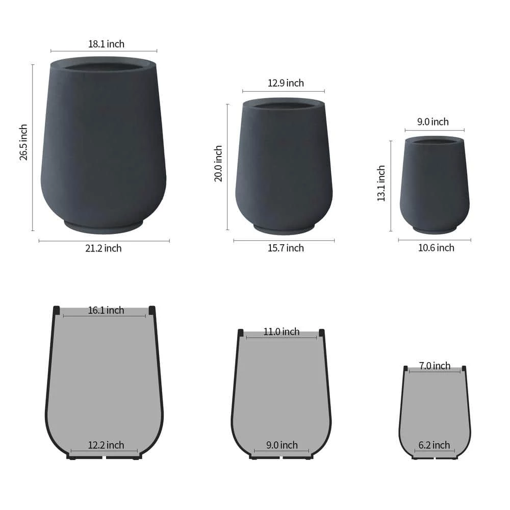 KANTE 26.5 in., 20 in. & 13.1 in. H Round Charcoal Concrete Tall Planters (Set of 3), Outdoor Indoor Large with Drainage Holes 6 KANTE 26.5 in., 20 in. & 13.1 in. H Round Charcoal Concrete Tall Planters (Set of 3), Outdoor Indoor Large with Drainage Holes - Image 4