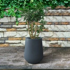 KANTE 10.63 in. x 13.78 in. Round Charcoal Lightweight Concrete and Weather Resistant Fiberglass Planter w/Drainage Hole -KANTE Sales charcoal kante plant pots rf2015023c c60121 44 1000
