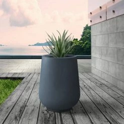 KANTE 10.63 in. x 13.78 in. Round Charcoal Lightweight Concrete and Weather Resistant Fiberglass Planter w/Drainage Hole -KANTE Sales charcoal kante plant pots rf2015023c c60121 c3 1000