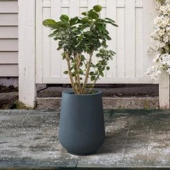 KANTE 10.63 in. x 13.78 in. Round Charcoal Lightweight Concrete and Weather Resistant Fiberglass Planter w/Drainage Hole -KANTE Sales charcoal kante plant pots rf2015023c c60121 fa 1000