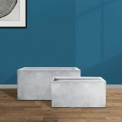 KANTE 31" and 23"L Rectangular Large Concrete Long Box Planters Set of 2, Outdoor/Indoor Strong UV Resistant w/Drainage Holes -KANTE Sales concrete kante plant pots rf0104ab c81921 4f 1000