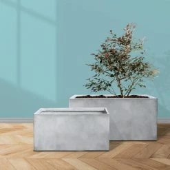 KANTE 31" and 23"L Rectangular Large Concrete Long Box Planters Set of 2, Outdoor/Indoor Strong UV Resistant w/Drainage Holes -KANTE Sales concrete kante plant pots rf0104ab c81921 fa 1000
