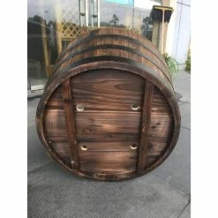 Vigoro 25.98 in. Dia x 16.54 in. H Round Wooden Barrel Planter -KANTE Sales dark wood vigoro barrel planters hl6642 1d 1000