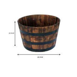 Vigoro 25.98 in. Dia x 16.54 in. H Round Wooden Barrel Planter -KANTE Sales dark wood vigoro barrel planters hl6642 76 1000
