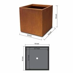KANTE 16in.H Square Faux Weathering Steel Finish Lightweight Concrete Durable Elegant Planter w/Drainage Hole, Home and Garden -KANTE Sales faux weathering steel kante plant pots rf0001c c91942 1f 1000