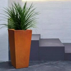 KANTE 24.4 in. H Rectangle Faux Weathering Steel Lightweight Concrete Tapered Tall Planter with Drainage Hole, Outdoor/Indoor -KANTE Sales faux weathering steel kante plant pots rf0004c c91942 31 1000