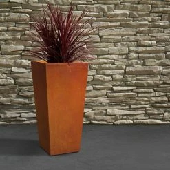 KANTE 24.4 in. H Rectangle Faux Weathering Steel Lightweight Concrete Tapered Tall Planter with Drainage Hole, Outdoor/Indoor -KANTE Sales faux weathering steel kante plant pots rf0004c c91942 fa 1000