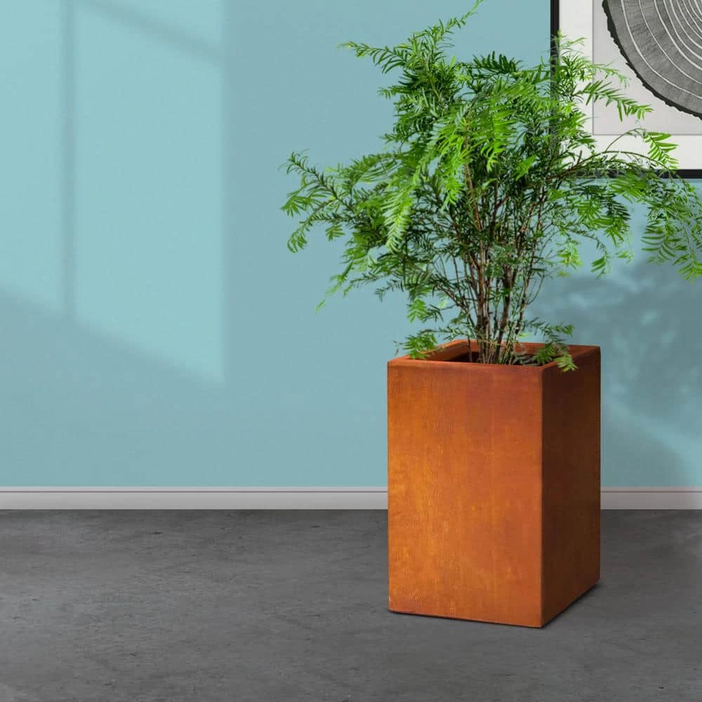 KANTE 16 in. H Faux Weathering Steel Finish Concrete Square, Modern Outdoor/Indoor Lightweight Planter Pot with Drainage Hole 7 KANTE 16 in. H Faux Weathering Steel Finish Concrete Square, Modern Outdoor/Indoor Lightweight Planter Pot with Drainage Hole - Image 5