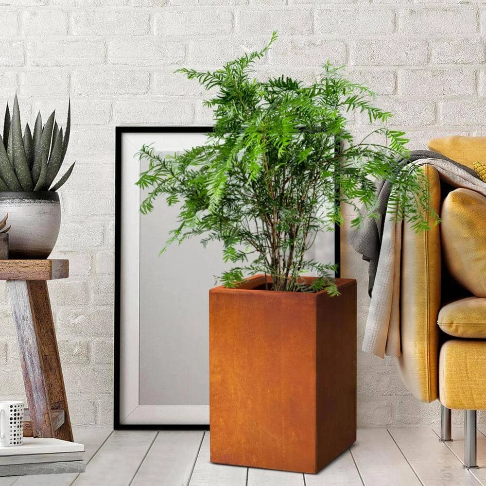 KANTE 16 in. H Faux Weathering Steel Finish Concrete Square, Modern Outdoor/Indoor Lightweight Planter Pot with Drainage Hole 10 KANTE 16 in. H Faux Weathering Steel Finish Concrete Square, Modern Outdoor/Indoor Lightweight Planter Pot with Drainage Hole - Image 8