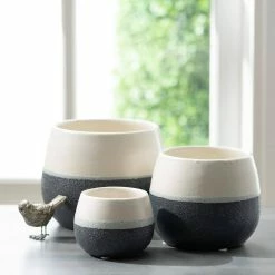 SULLIVANS Black And White Ceramic Pot - Set of 3 -KANTE Sales glaze sullivans plant pots cm2971 1f 1000