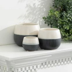 SULLIVANS Black And White Ceramic Pot - Set of 3 -KANTE Sales glaze sullivans plant pots cm2971 4f 1000