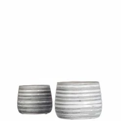 SULLIVANS Gray and White Ceramic Striped Planter - Set of 2 -KANTE Sales gray and white sullivans plant pots cm2787 c3 1000