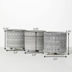 SULLIVANS Gray Geometric Print Cement Pot - Set of 3 -KANTE Sales gray patterned sullivans plant pots cmt1207 76 1000