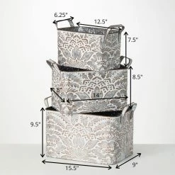 SULLIVANS 9.5 in., 8.5 in. and 7.5 in. Gray Metal Flourish Planter with Handles - (Set of 3) 9 SULLIVANS 9.5 in., 8.5 in. and 7.5 in. Gray Metal Flourish Planter with Handles - (Set of 3) -KANTE Sales gray sullivans plant pots met1823 1f 1000