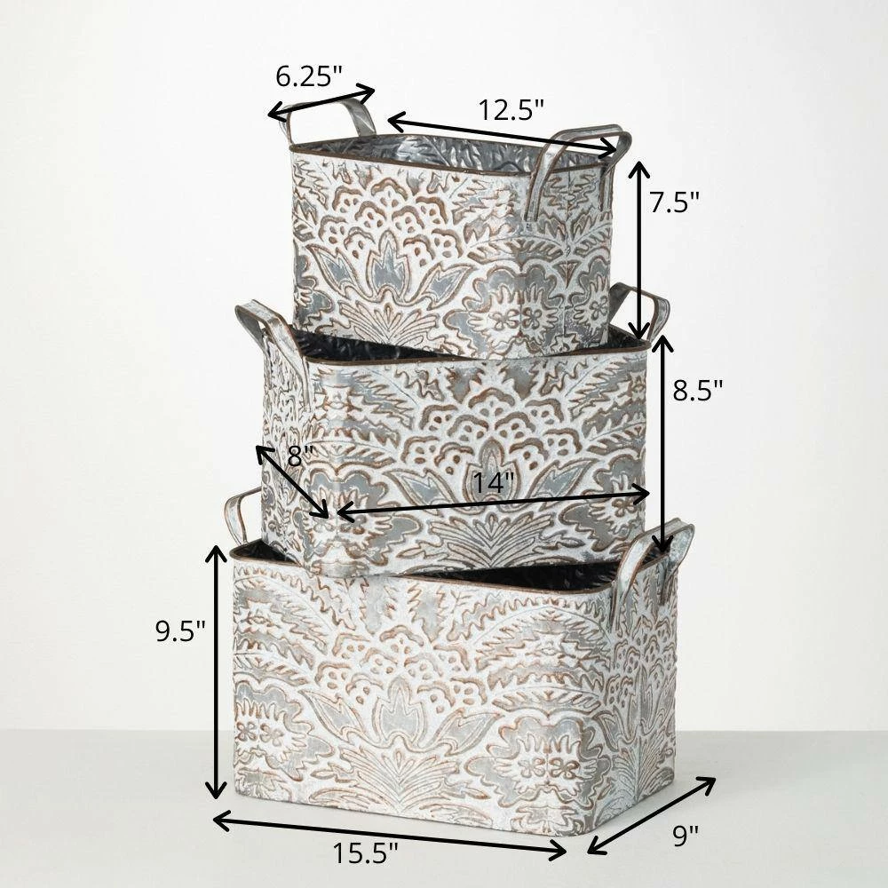 SULLIVANS 9.5 in., 8.5 in. and 7.5 in. Gray Metal Flourish Planter with Handles - (Set of 3) 6 SULLIVANS 9.5 in., 8.5 in. and 7.5 in. Gray Metal Flourish Planter with Handles - (Set of 3) - Image 4