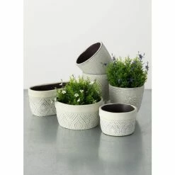 SULLIVANS Green Geometric Print Cement Double Pot -KANTE Sales greenwash patterned sullivans plant pots cmt1178 4f 1000