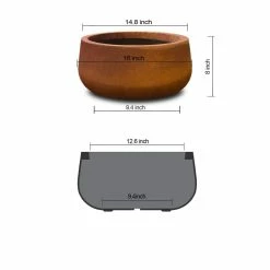 KANTE 16 in. Dia. Round Iron Oxide Concrete Bowl Planter, Outdoor Indoor Large Planter Pot with Drainage Hole -KANTE Sales iron oxide kante plant pots rc0051b c80621 c3 1000