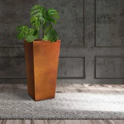 KANTE 28 in. H Iron Oxide Lightweight Concrete Tapered Planter with Drainage Hole, Large Outdoor/Indoor Tall Square Planter -KANTE Sales iron oxide kante plant pots rf0229a s c80621 1f 1000
