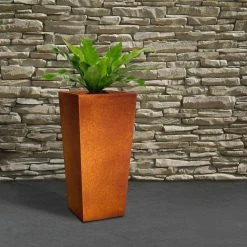 KANTE 28 in. H Iron Oxide Lightweight Concrete Tapered Planter with Drainage Hole, Large Outdoor/Indoor Tall Square Planter -KANTE Sales iron oxide kante plant pots rf0229a s c80621 fa 1000