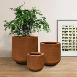 KANTE 17.3 in., 13.4 in., & 10.6 in. H Round Iron Oxide Concrete Planter (Set of 3) Outdoor Indoor Large Pots w/Drainage Holes
