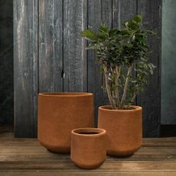 KANTE 17.3 in., 13.4 in., & 10.6 in. H Round Iron Oxide Concrete Planter (Set of 3) Outdoor Indoor Large Pots w/Drainage Holes -KANTE Sales iron oxide kante plant pots rf2015022bcd c80621 fa 1000