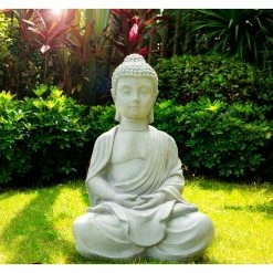 KANTE 25.6 in. H Natural Concrete/Fiberglass Indoor Outdoor Sitting Meditating Zen Buddha Statue -KANTE Sales kante garden statues osp141006 c80021 1f 1000