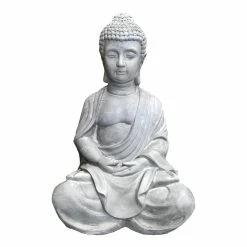KANTE 25.6 in. H Natural Concrete/Fiberglass Indoor Outdoor Sitting Meditating Zen Buddha Statue