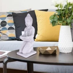 KANTE 12.8 in. H Gray Cement Buddha Tealight Candle Holder Garden Statue Ornament -KANTE Sales kante garden statues sx20200173 1f 1000