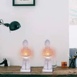 KANTE 12.8 in. H Gray Cement Buddha Garden Statue Tealight Candle Holder Ornament (2-Pack) -KANTE Sales kante garden statues sx20200176 1f 1000