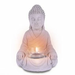 KANTE 6.5 in. H Gray Cement Sitting Buddha Garden Statue Tealight Candle Holder Ornament (2-Pack) -KANTE Sales kante garden statues sx20200177 4f 1000