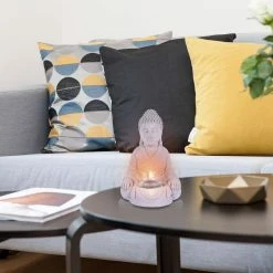 KANTE 6.5 in. H Gray Cement Sitting Buddha Garden Statue Tealight Candle Holder Ornament (2-Pack) -KANTE Sales kante garden statues sx20200177 fa 1000