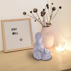 KANTE 6.5 in. H Gray Cement Sitting Buddha Garden Statue Tealight Candle Holder Ornament (2-Pack) -KANTE Sales kante garden statues sx20200178 1f 1000