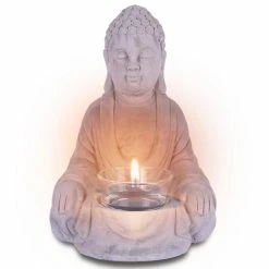 KANTE 6.5 in. H Gray Cement Sitting Buddha Garden Statue Tealight Candle Holder Ornament (2-Pack) -KANTE Sales kante garden statues sx20200178 44 1000