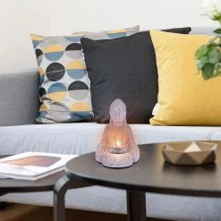 KANTE 6.5 in. H Gray Cement Sitting Buddha Garden Statue Tealight Candle Holder Ornament (2-Pack) -KANTE Sales kante garden statues sx20200178 4f 1000